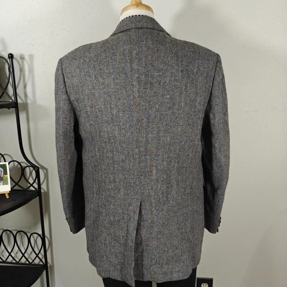 Vtg Hardwick‎ Men's Tweed Sport Coat Blazer Two Button Blue Plaid Wool about 45R